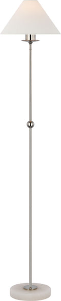 Caspian Medium Floor Lamp | Polished Nickel and Alabaster | Linen Shade