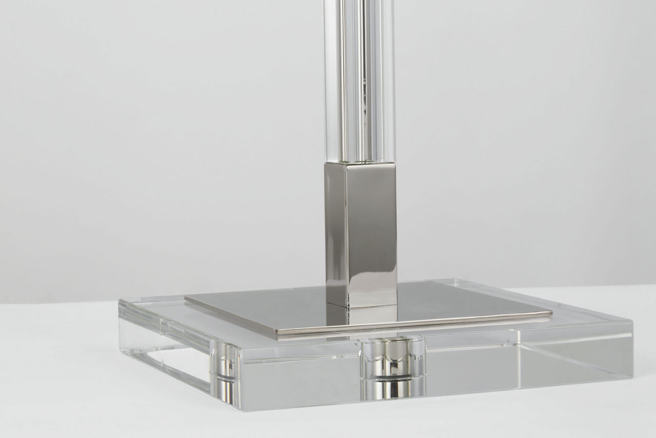 Reagan Medium Reading Floor Lamp | Polished Nickel and Crystal | Linen Shade