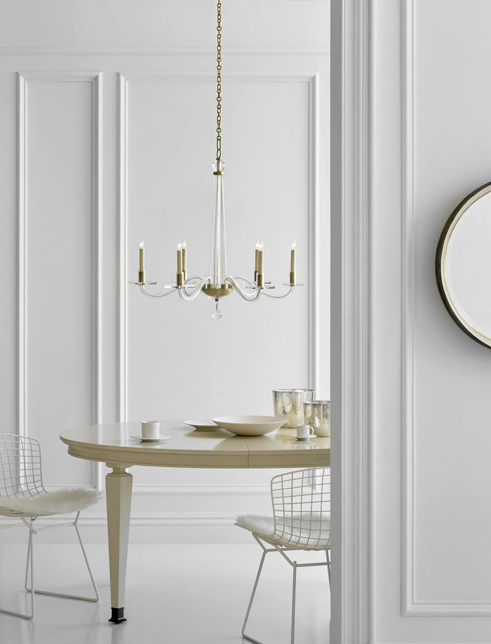 Bernardo Medium Chandelier Antique-Burnished Brass and Clear Glass