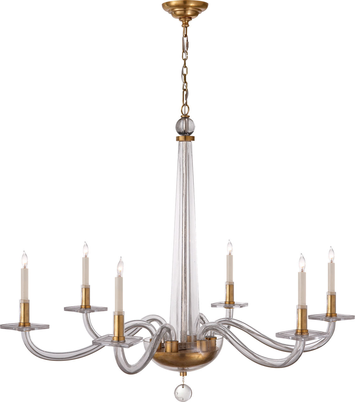 Bernardo Large Chandelier Antique-Burnished Brass and Clear Glass