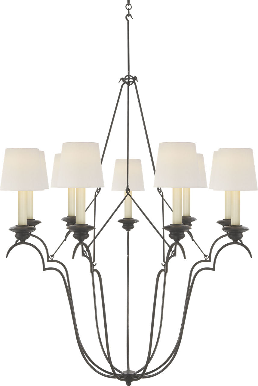 Belvedere Chandelier In Aged Iron | Linen Shades