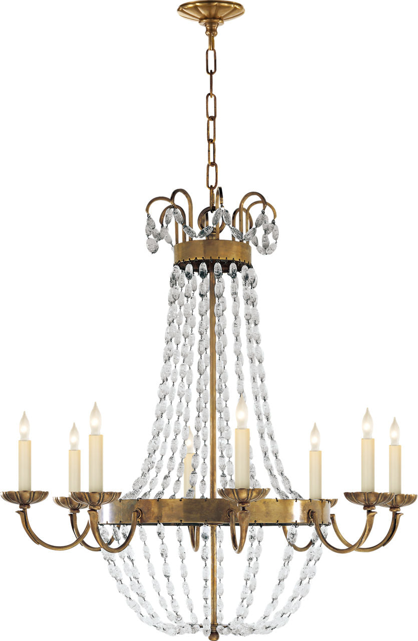 Paris Flea Market Large Chandelier | Antique-Burnished Brass | Seeded Glass