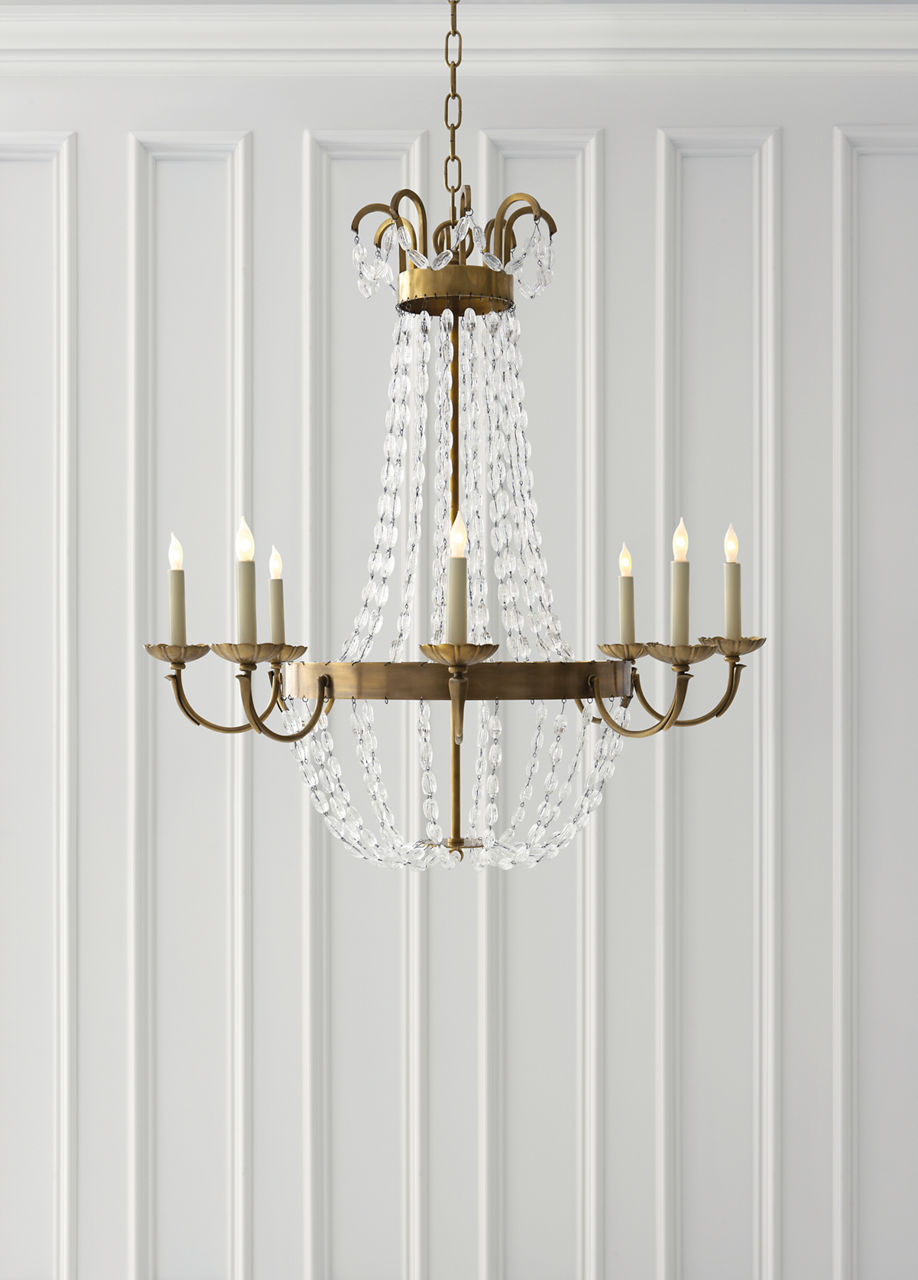 Paris Flea Market Large Chandelier | Antique-Burnished Brass | Seeded Glass