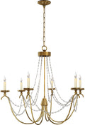 Marigot Medium Chandelier | Antique-Burnished Brass | Seeded Glass Trim