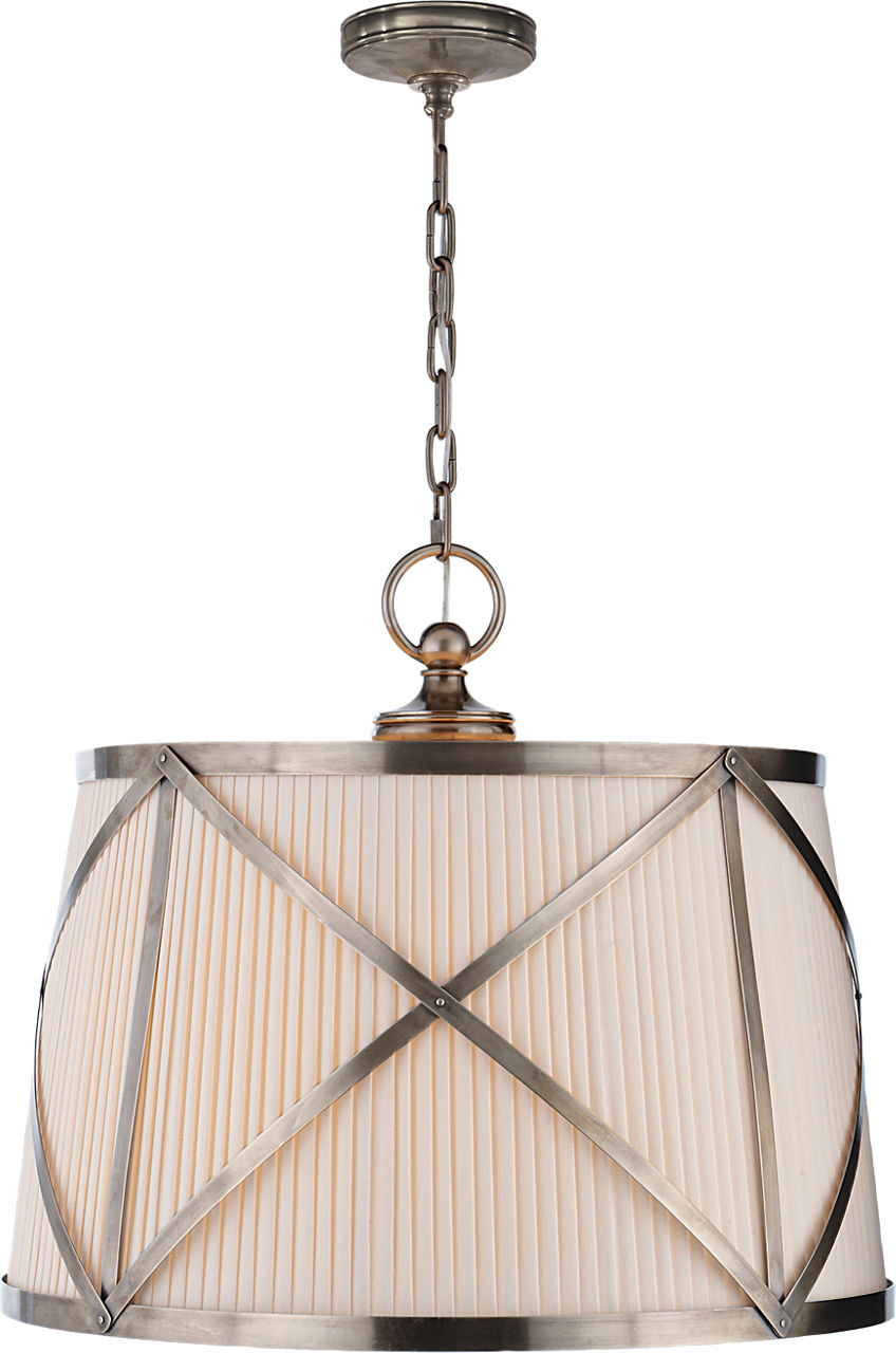 Grosvenor Large Single Hanging Shade | Antique Nickel | Linen Shade