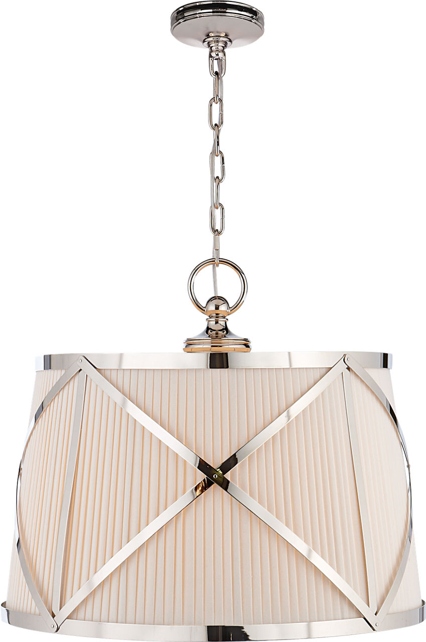 Grosvenor Large Single Hanging Shade | Polished Nickel | Linen Shade