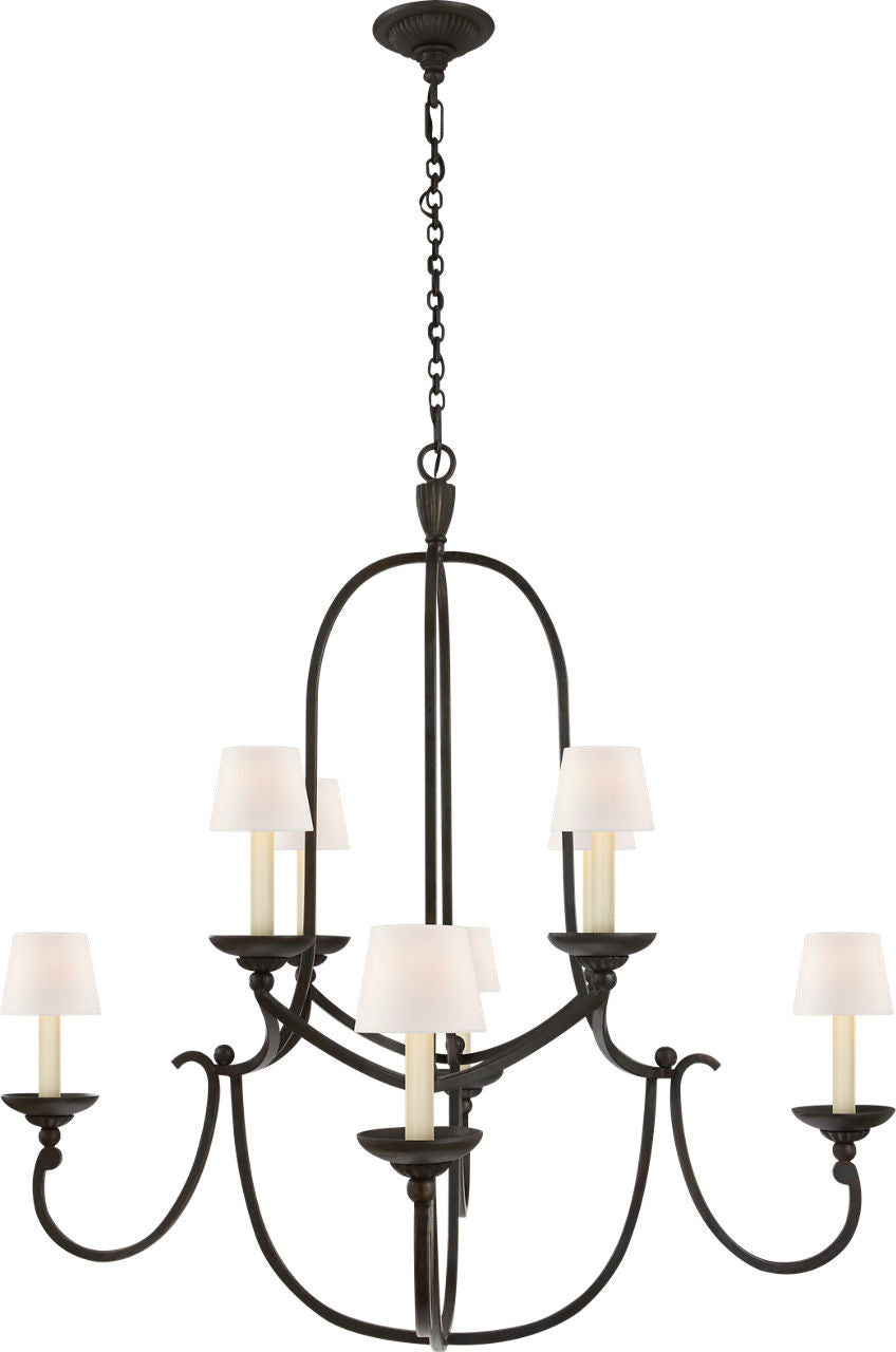 Flemish Medium Round Chandelier | Aged Iron | Linen Shades