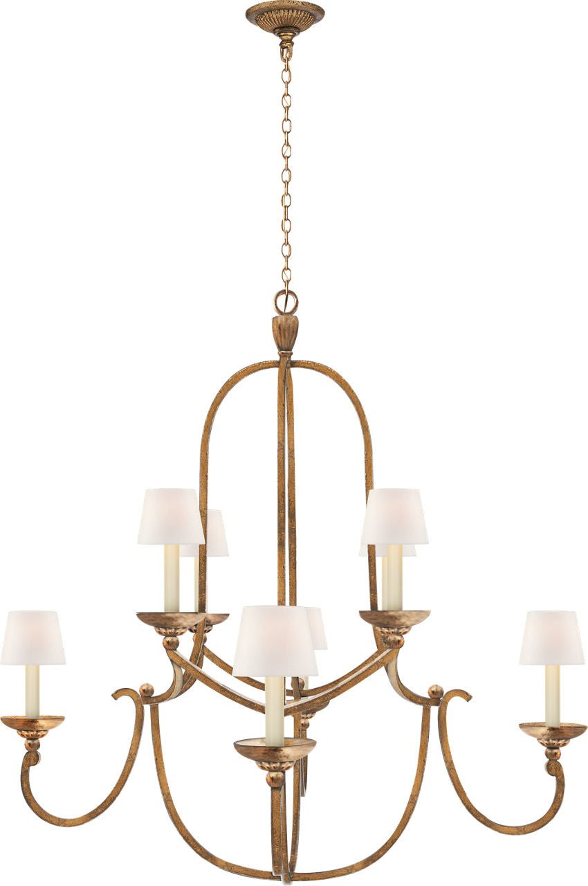 Flemish Medium Round Chandelier | Gilded Iron | Linen Shades