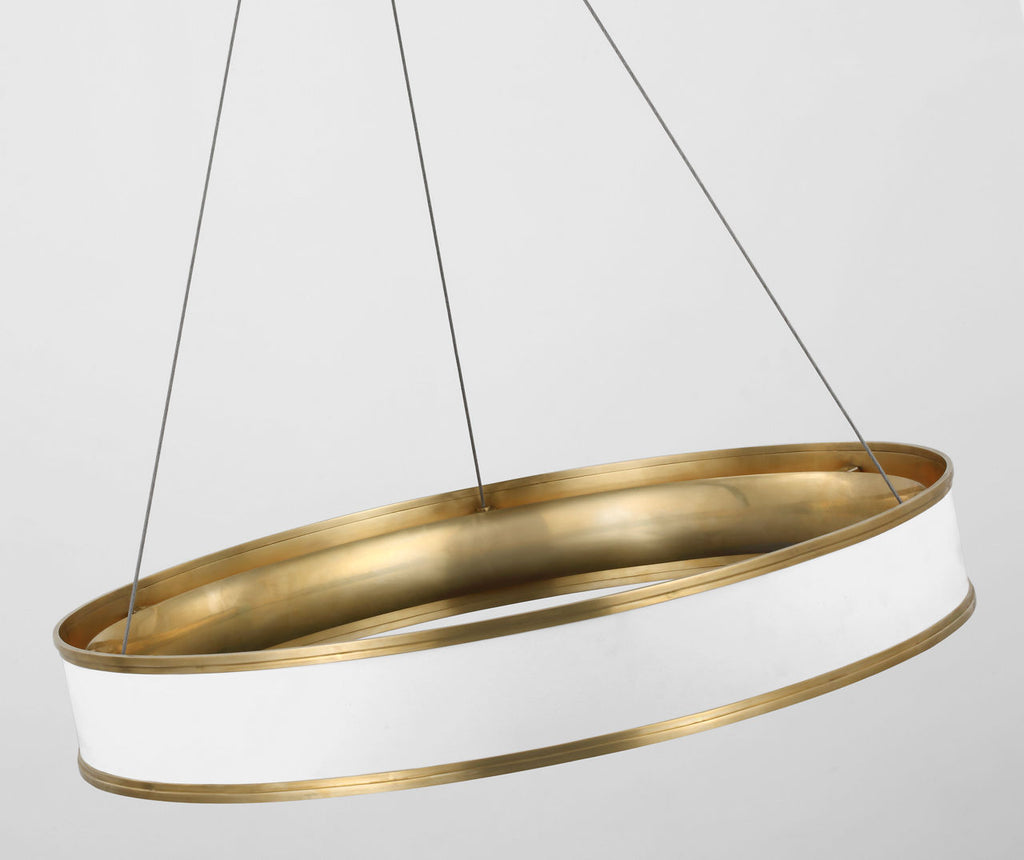 Connery 30" Ring Chandelier | Matte White and Antique-Burnished Brass