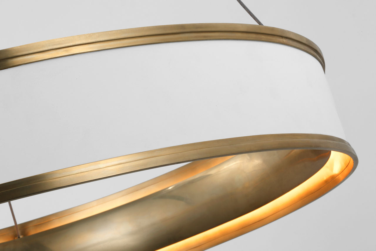 Connery 30" Ring Chandelier | Matte White and Antique-Burnished Brass