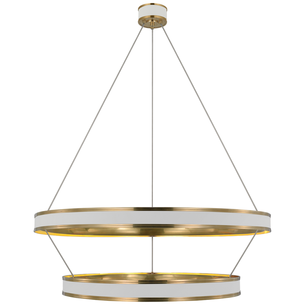 Connery 40" Two-Tier Ring Chandelier | Matte White and Antique-Burnished Brass