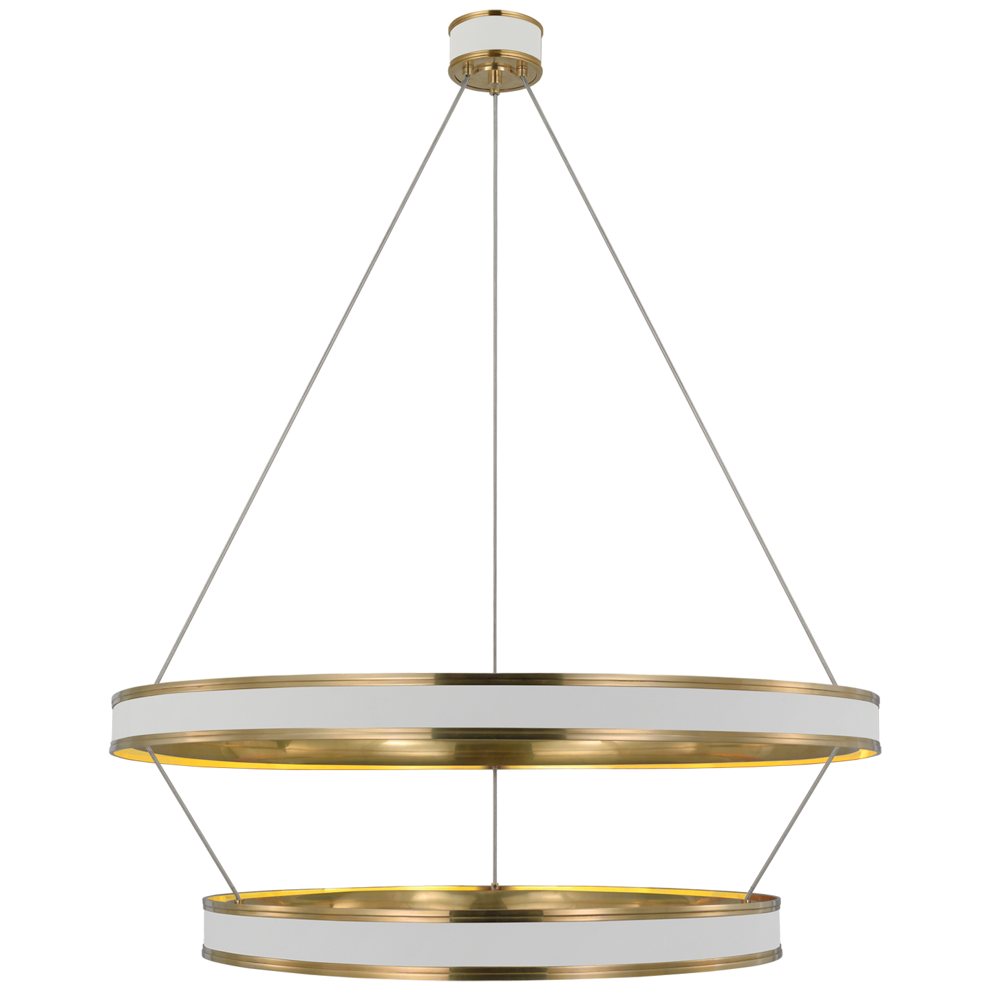 Connery 40" Two-Tier Ring Chandelier | Matte White and Antique-Burnished Brass