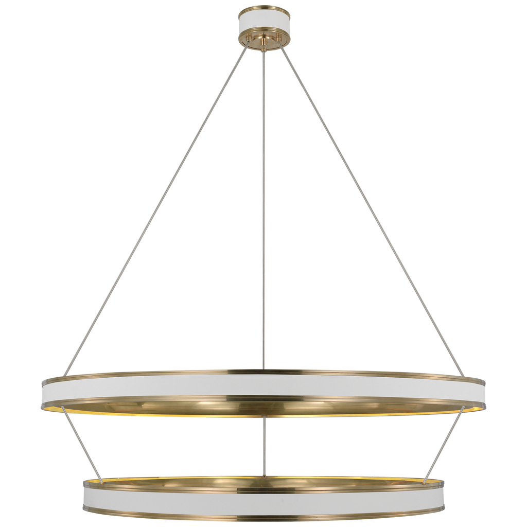 Connery 50" Two-Tier Ring Chandelier | Matte White and Antique-Burnished Brass