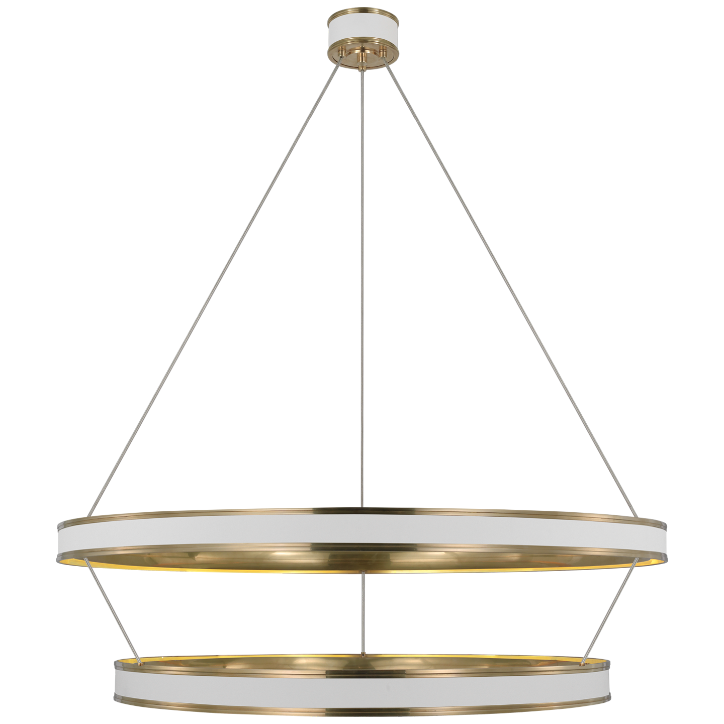 Connery 50" Two-Tier Ring Chandelier | Matte White and Antique-Burnished Brass