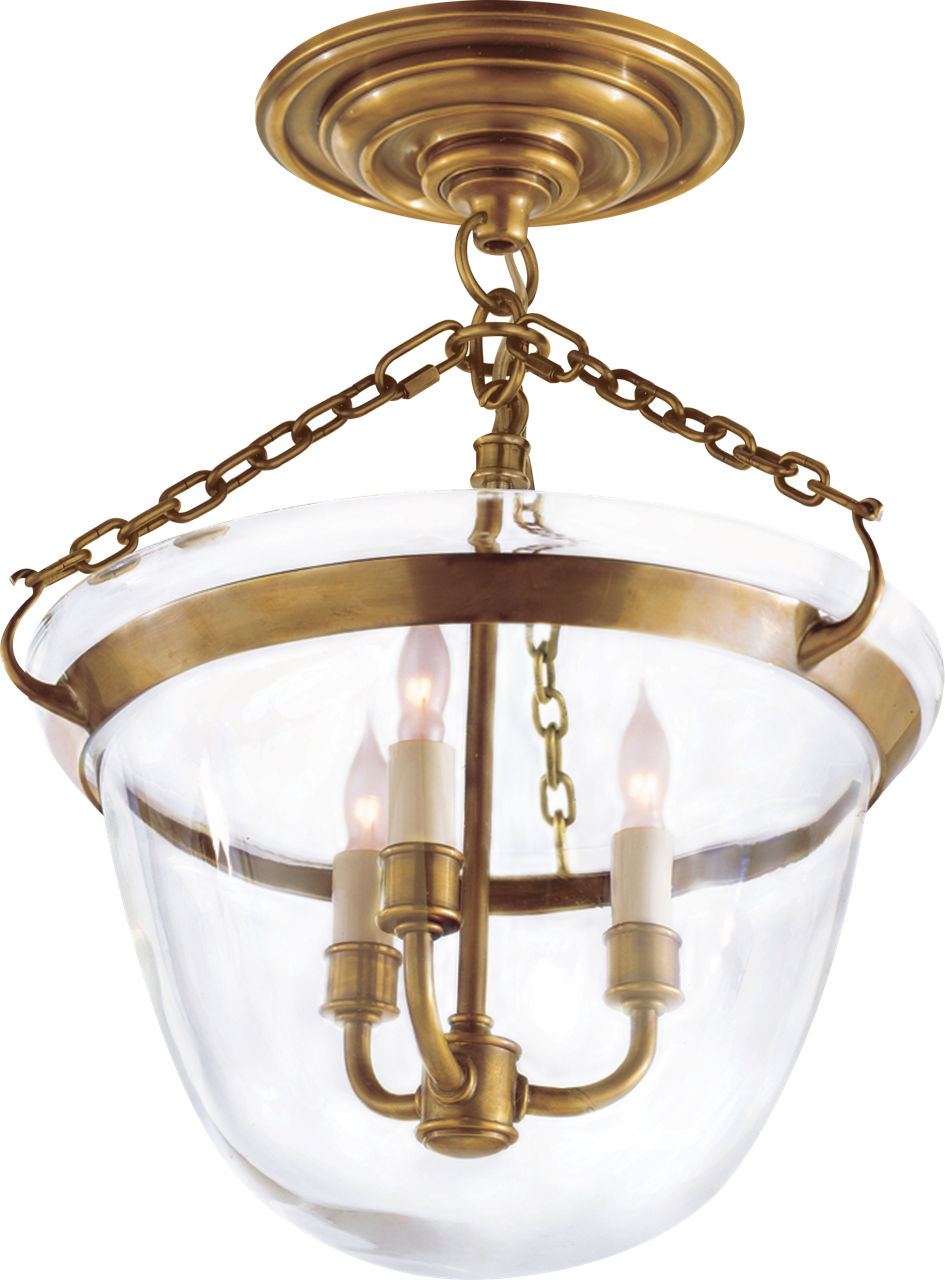Country Semi-Flush Bell Jar Lantern | Antique-Burnished Brass