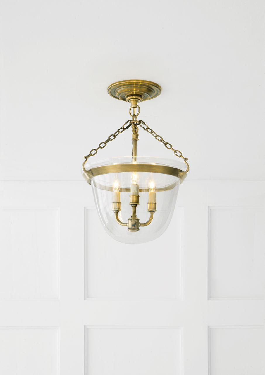 Country Semi-Flush Bell Jar Lantern | Antique-Burnished Brass