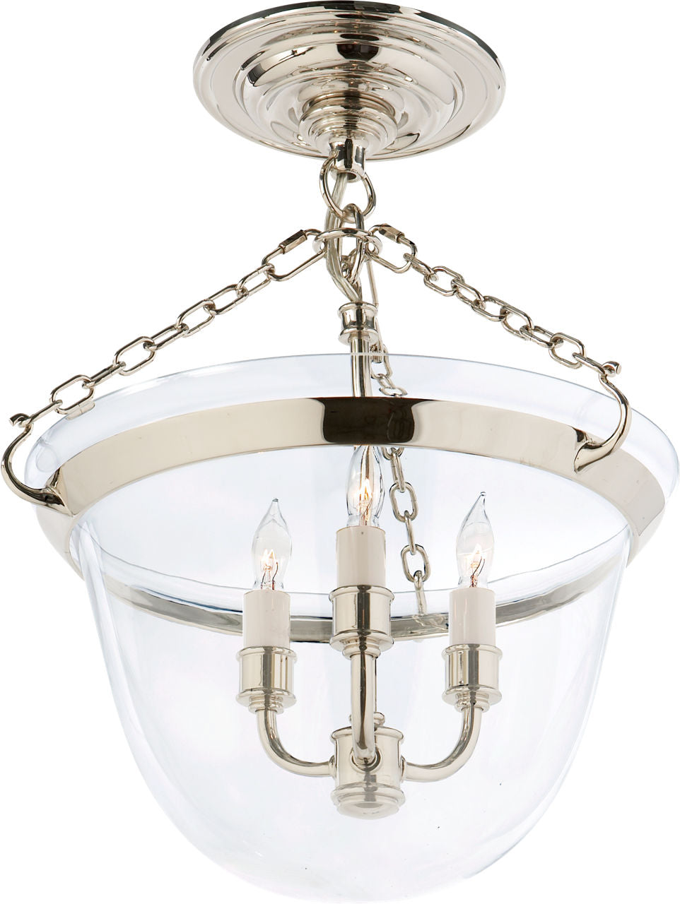 Country Semi-Flush Bell Jar Lantern | Polished Nickel