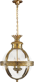 Crown Top Banded Globe Lantern | Antique-Burnished Brass | Clear Glass