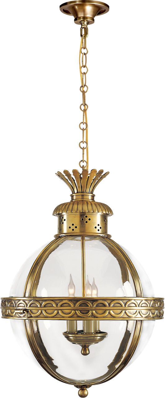 Crown Top Banded Globe Lantern | Antique-Burnished Brass | Clear Glass