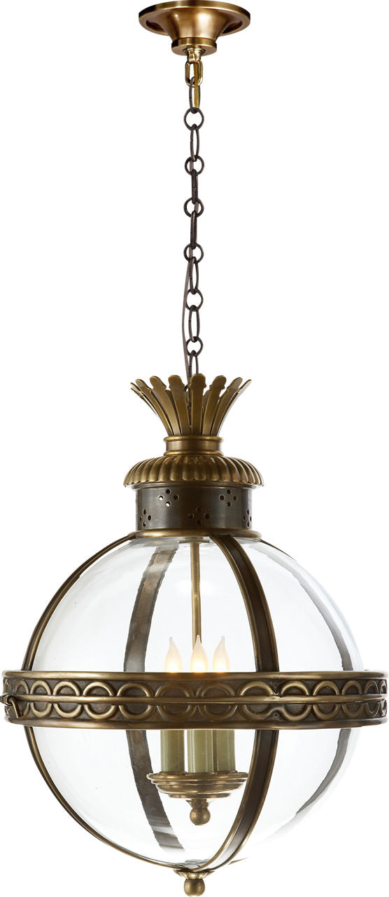Crown Top Banded Globe Lantern | Bronze | Antique-Burnished Brass | Clear Glass