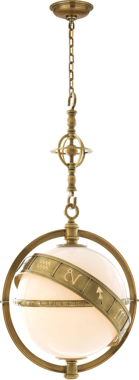 Zodiac Lantern | Antique-Burnished Brass | White Glass