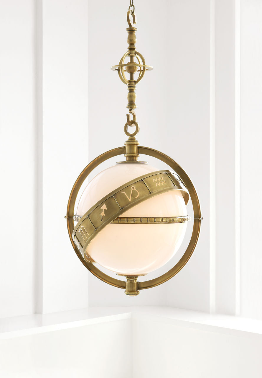 Zodiac Lantern | Antique-Burnished Brass | White Glass