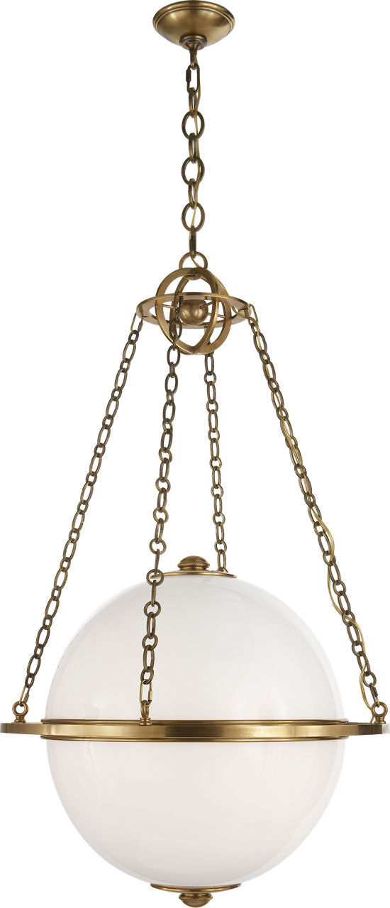 Modern Globe Lantern | Antique-Burnished Brass | White Glass