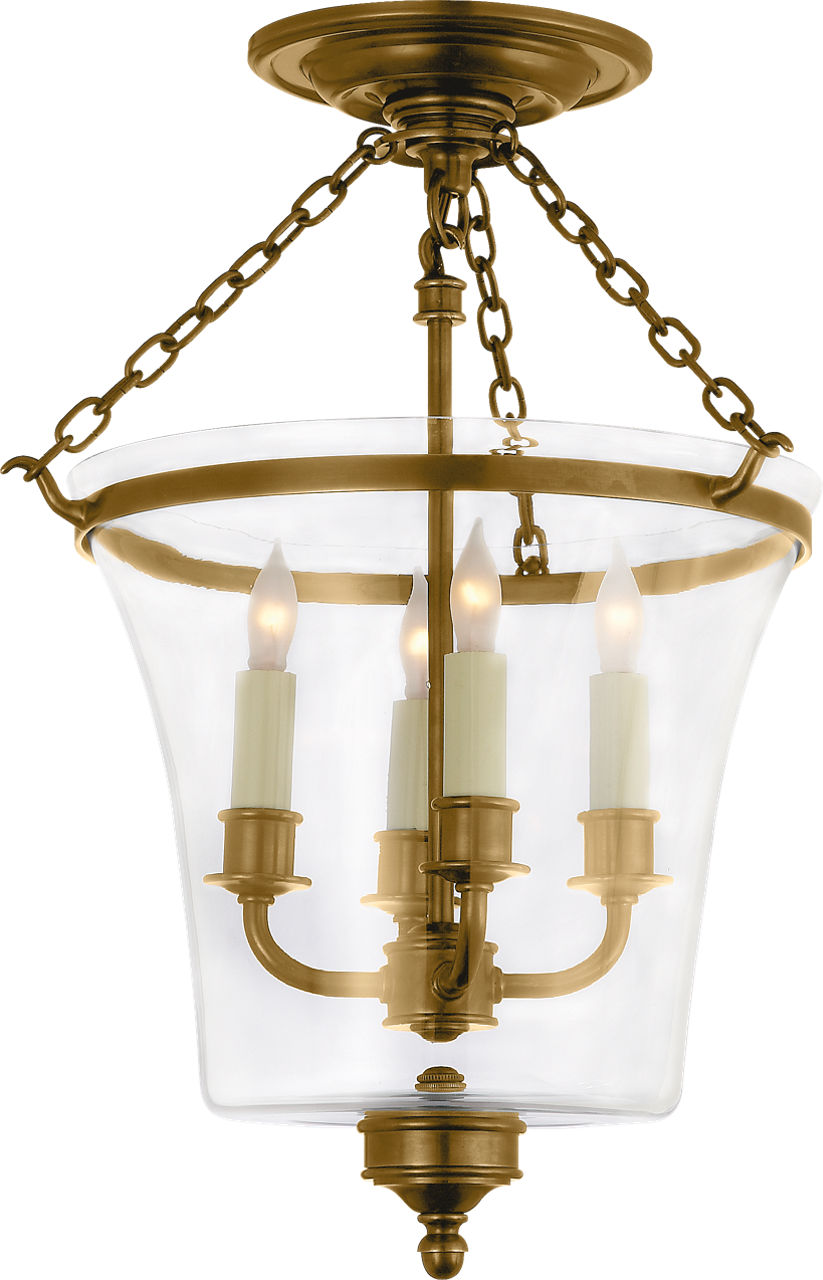 Sussex Semi-Flush Bell Jar Lantern | Antique-Burnished Brass