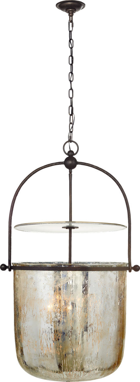 Lorford Large Smoke Bell Lantern | Aged Iron | Antiqued Mercury Glass