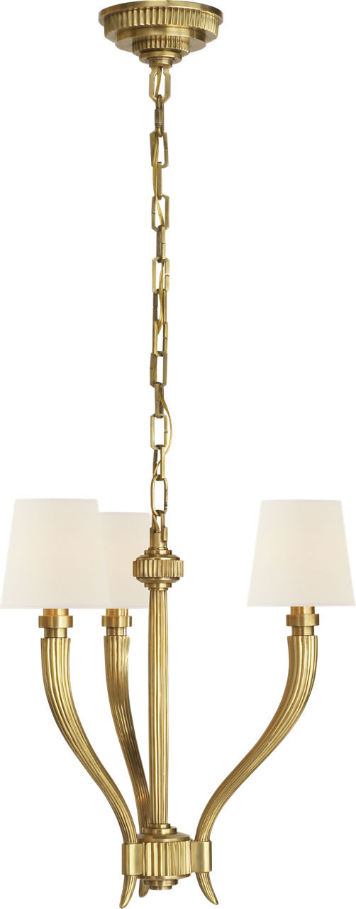 Ruhlmann Small Chandelier | Antique-Burnished Brass | Linen Shades