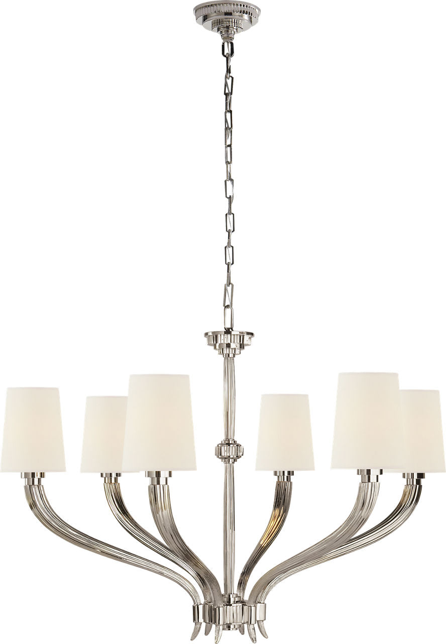 Ruhlmann Large Chandelier | Polished Nickel | Linen Shades