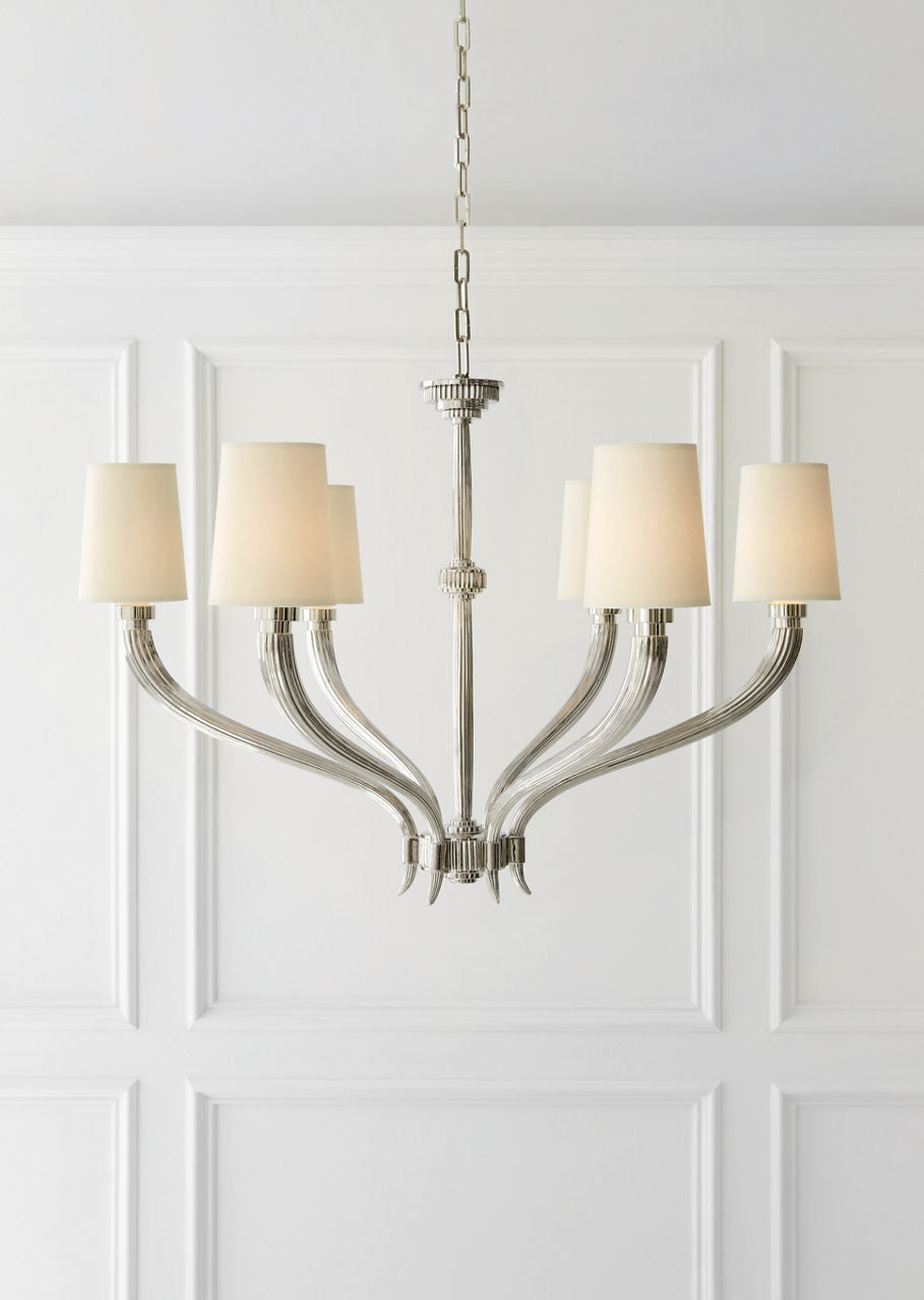 Ruhlmann Large Chandelier | Polished Nickel | Natural Paper Shades