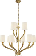 Ruhlmann 2-Tier Chandelier | Antique-Burnished Brass | Linen Shades