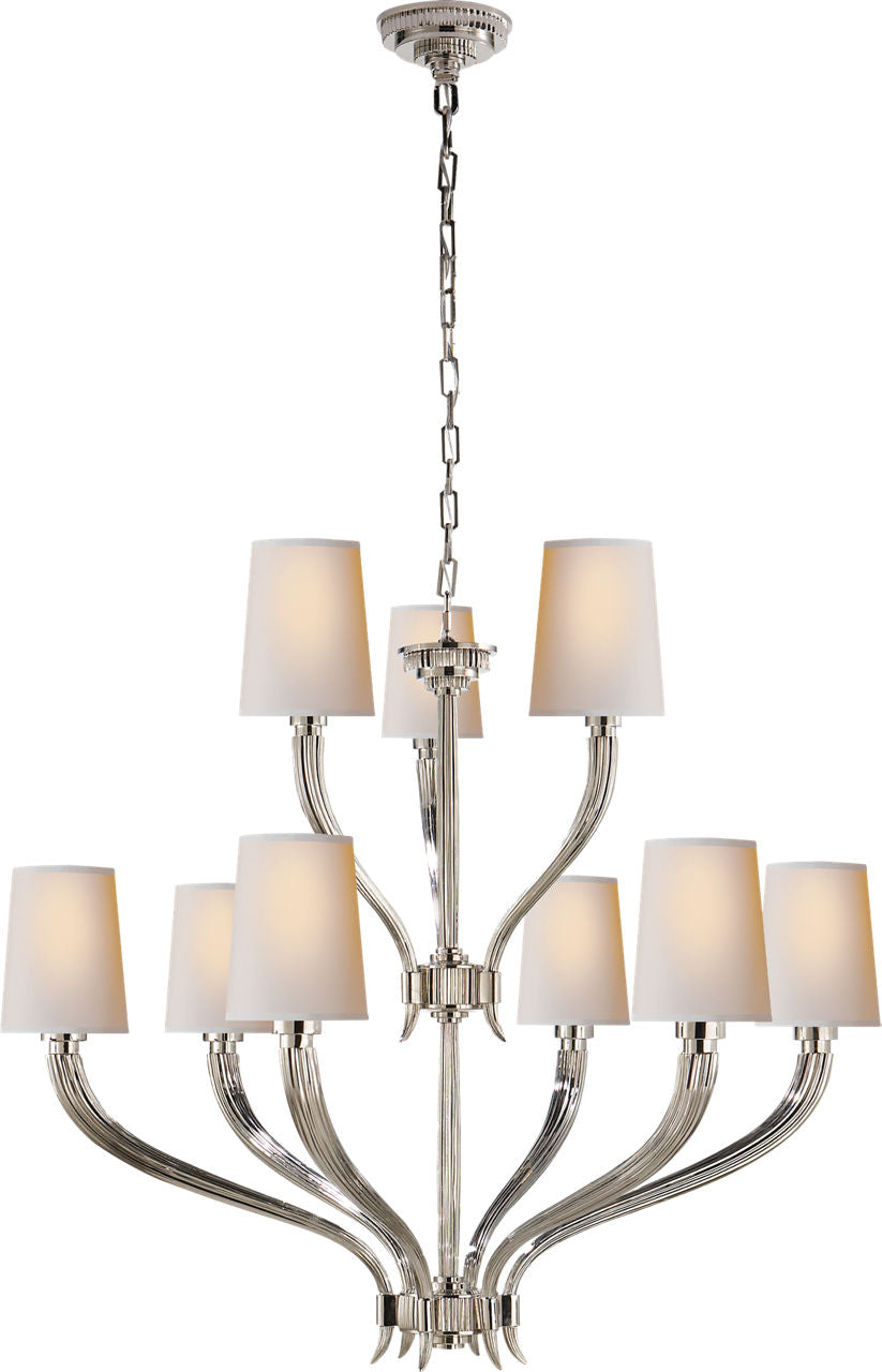 Ruhlmann 2-Tier Chandelier | Polished Nickel | Natural Paper Shades