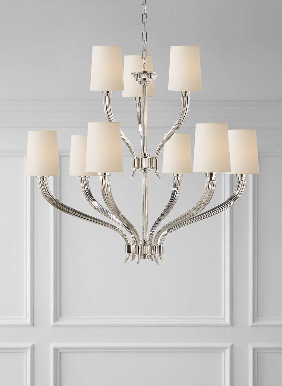 Ruhlmann 2-Tier Chandelier | Polished Nickel | Natural Paper Shades