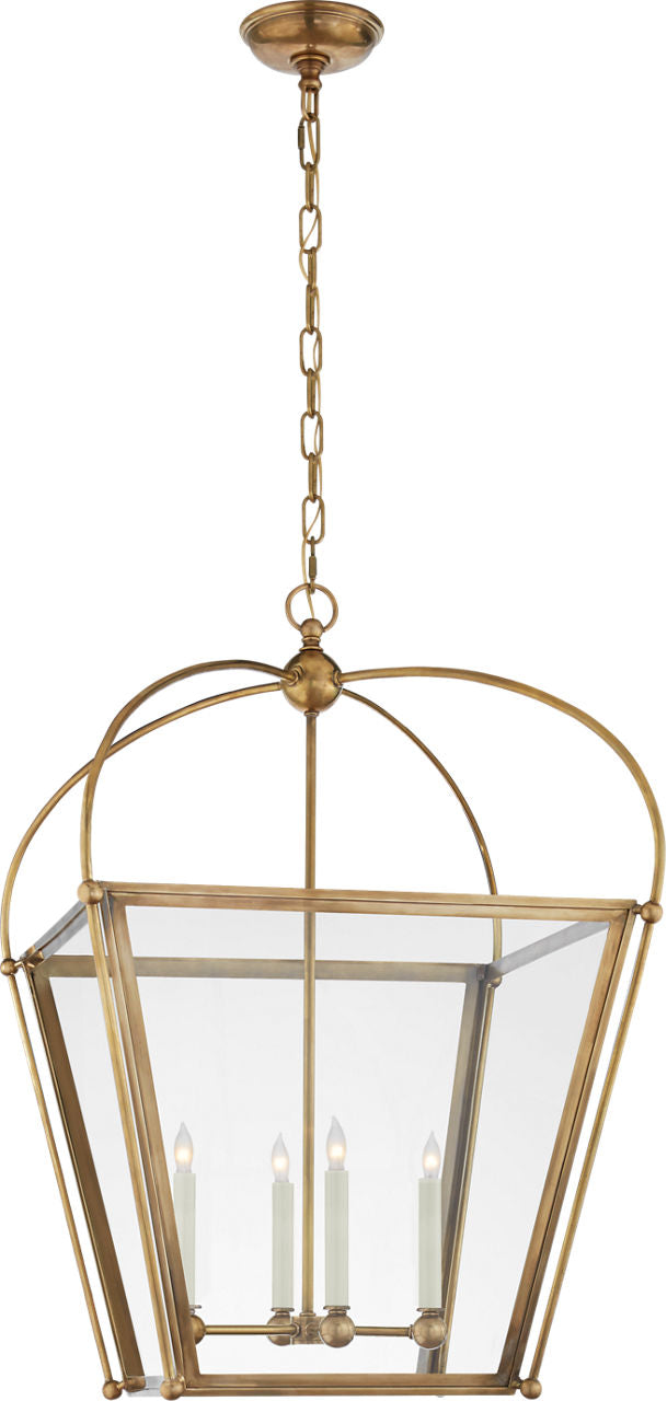 Riverside Medium Square Lantern | Antique-Burnished Brass | Clear Glass