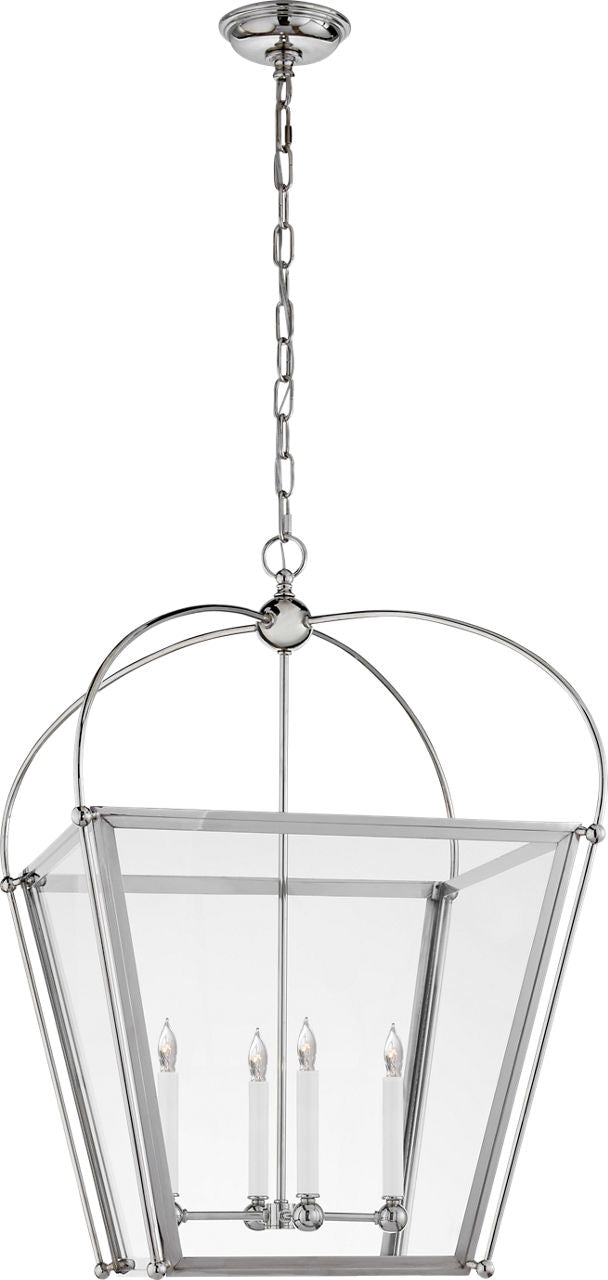 Riverside Medium Square Lantern | Polished Nickel | Clear Glass