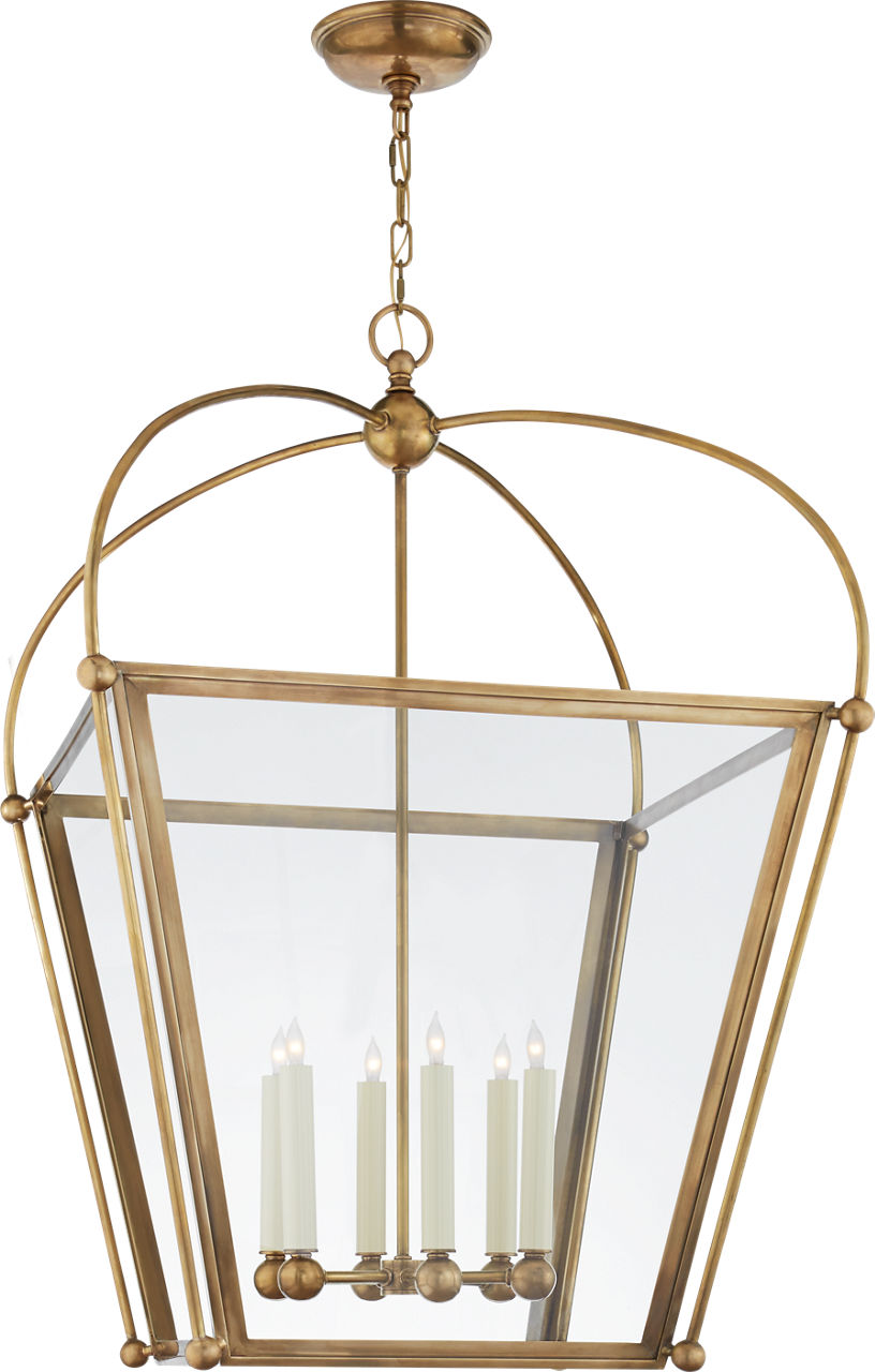 Riverside Large Square Lantern | Antique-Burnished Brass | Clear Glass