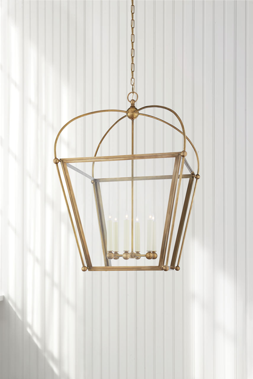 Riverside Large Square Lantern | Antique-Burnished Brass | Clear Glass