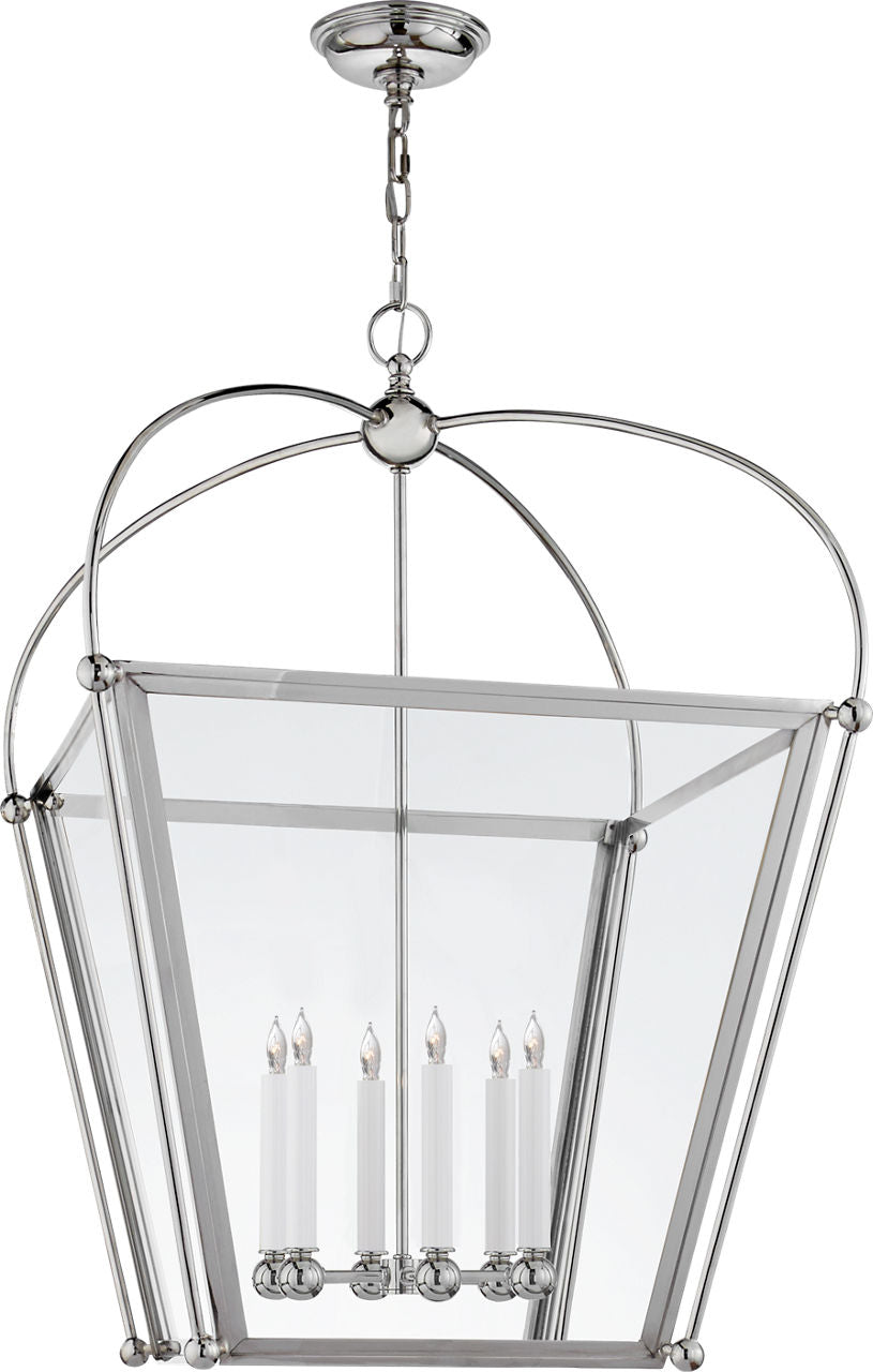 Riverside Large Square Lantern | Polished Nickel | Clear Glass