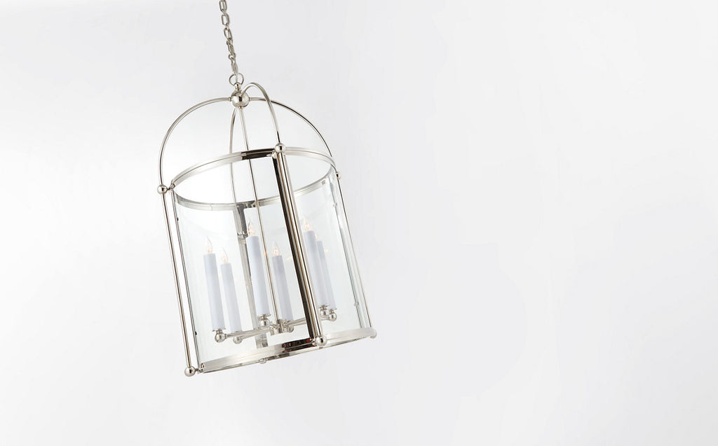 Riverside Medium Round Lantern | Polished Nickel | Clear Glass