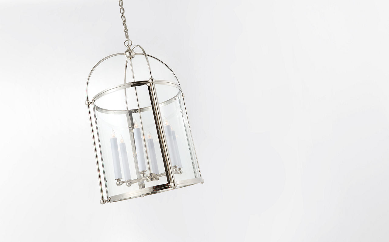 Riverside Medium Round Lantern | Polished Nickel | Clear Glass