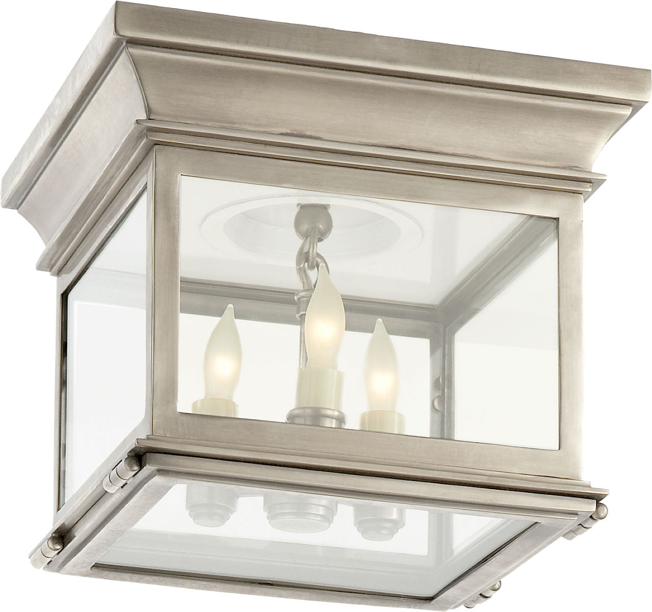 Club Small Square Flush Mount | Antique Nickel | Clear Glass