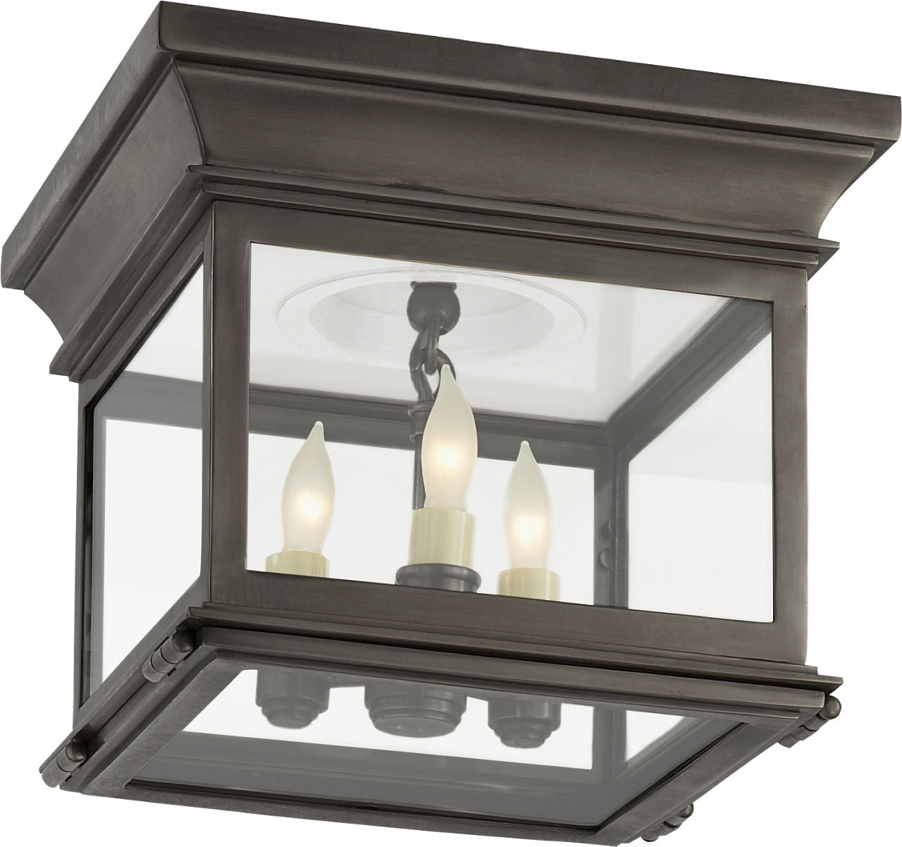 Club Small Square Flush Mount | Bronze | Clear Glass