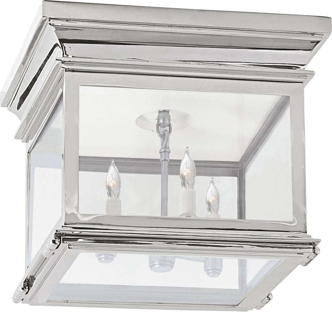 Club Small Square Flush Mount | Polished Nickel | Clear Glass