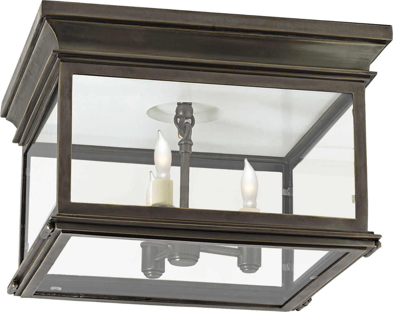Club Large Square Flush Mount | Bronze | Clear Glass
