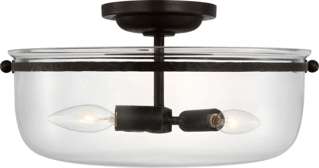 Lorford Medium Semi-Flush | Aged Iron | Clear Glass