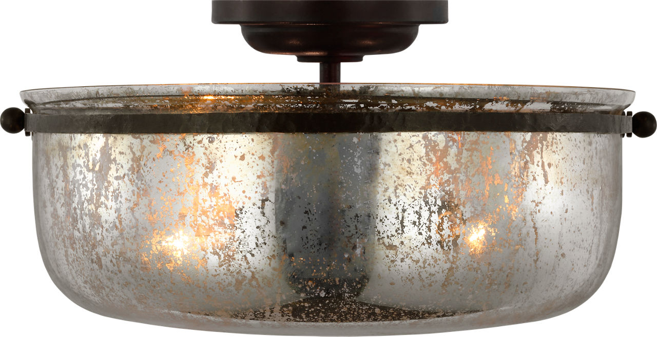 Lorford Medium Semi-Flush | Aged Iron | Antique Mercury Glass
