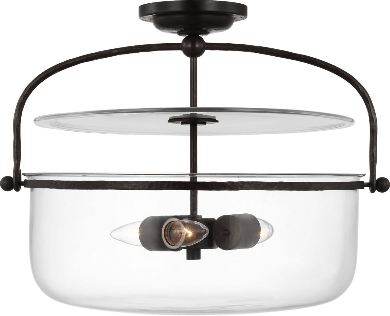 Lorford Medium Semi-Flush Lantern | Aged Iron | Clear Glass