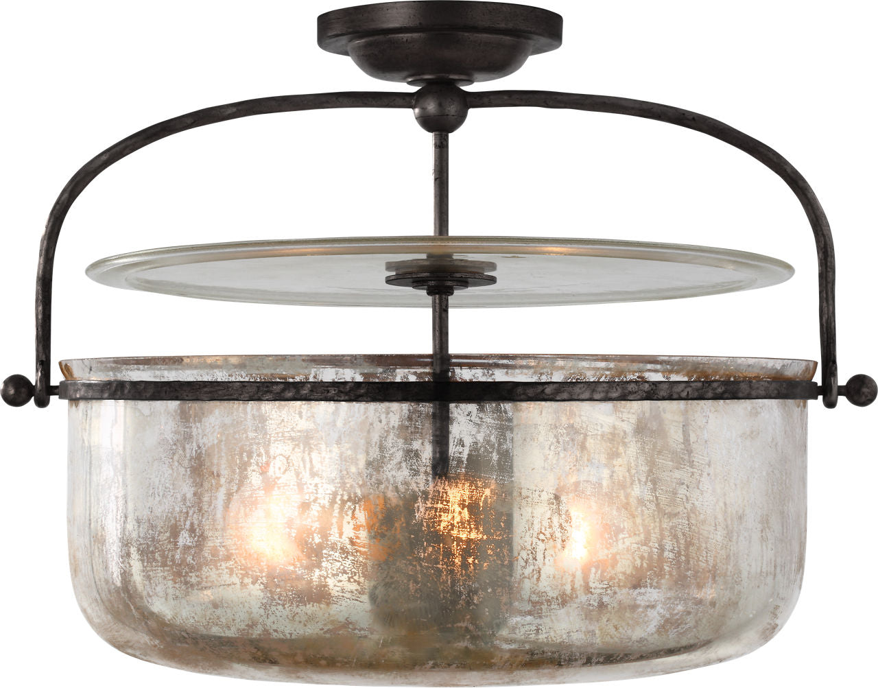 Lorford Medium Semi-Flush Lantern | Aged Iron | Mercury Glass